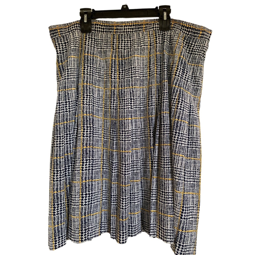 Kathryn Deene Pleated Skirt Blue Yellow Houndstooth Print